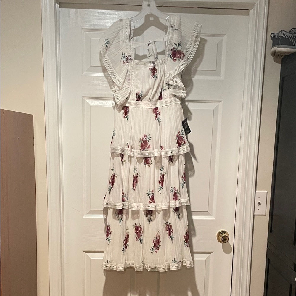 Lulu's Cream Floral Midi Dress